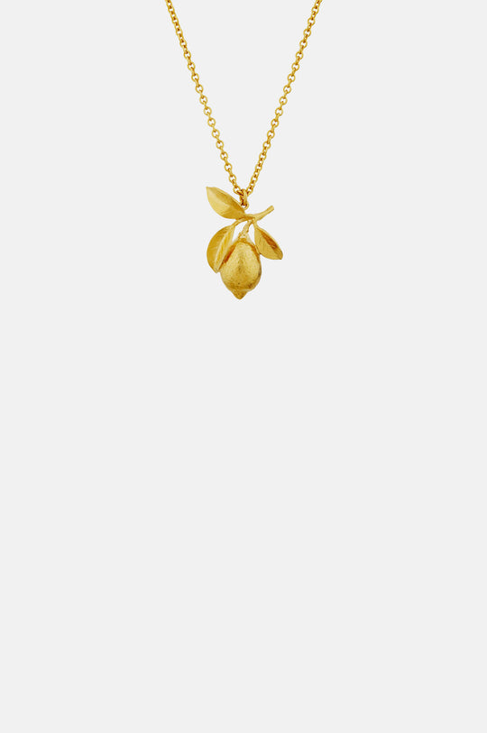 Large Lemon & Leaf Necklace Gold