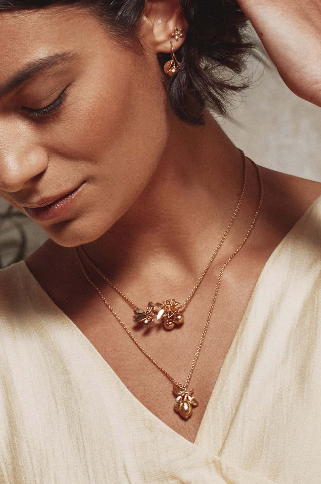 Large Lemon & Leaf Necklace Gold