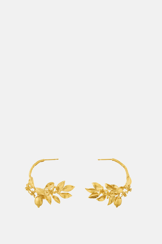 Lemon Blossom Branch Hoop Earrings Gold