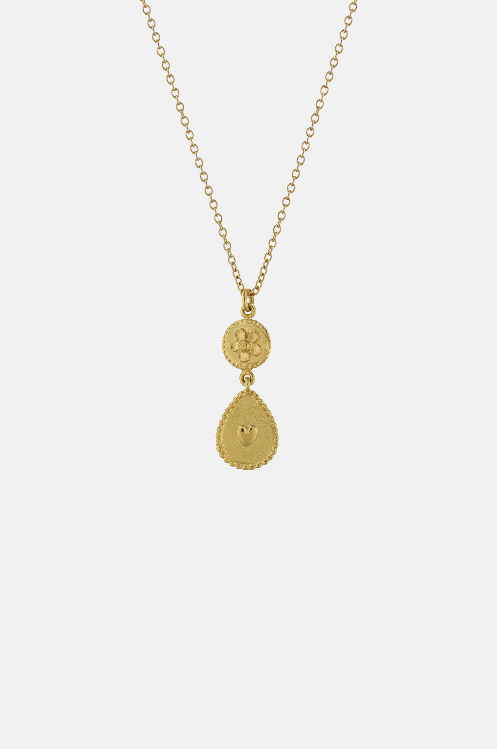 Alex Monroe Love of Nature Heart & Flower Drop Necklace Gold.