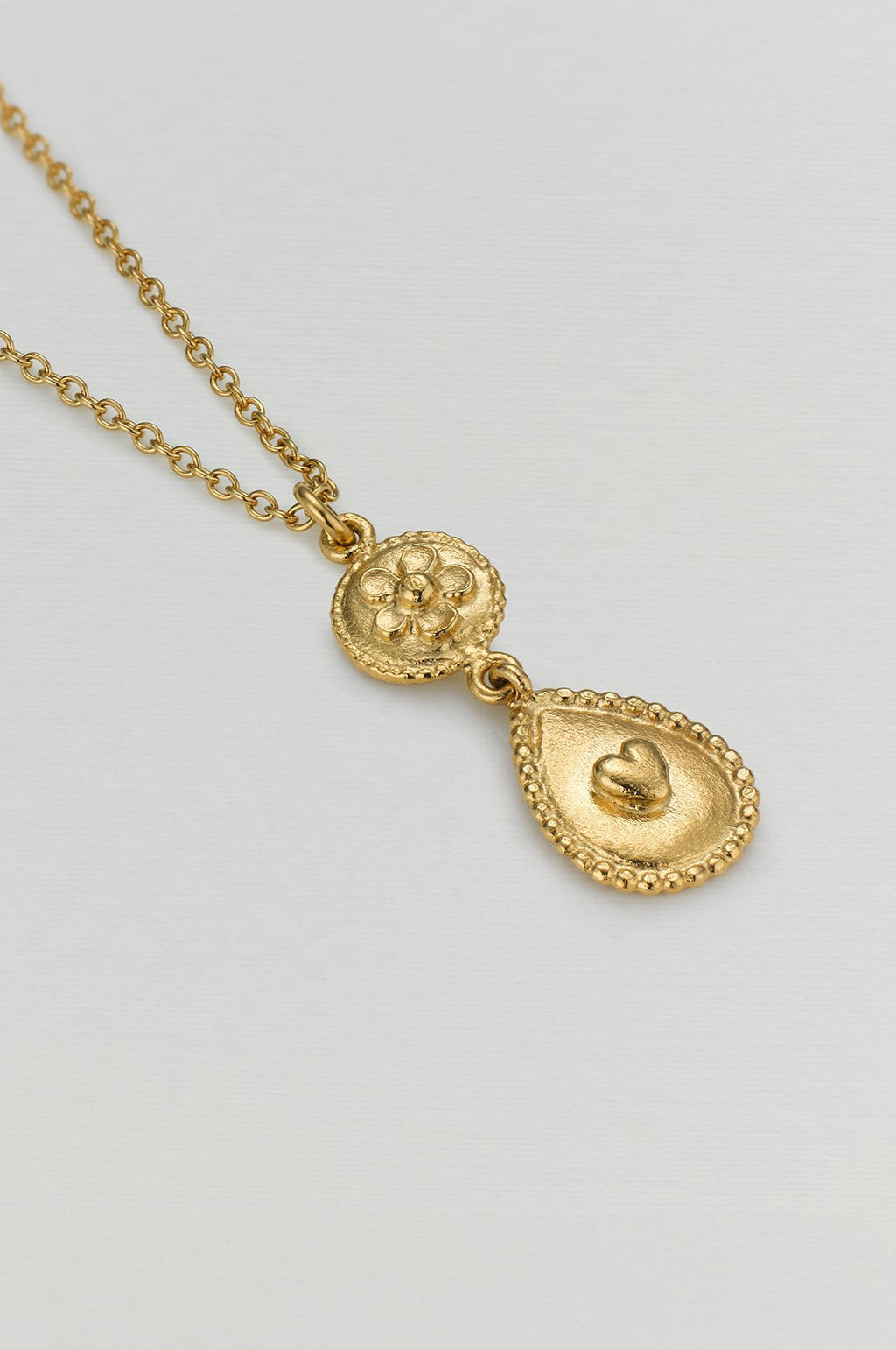 Love of Nature Heart & Flower Drop Necklace Gold