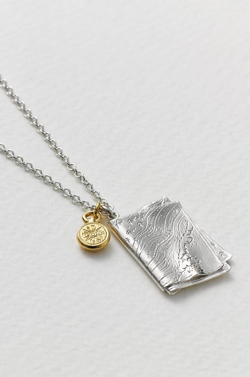 Map and Compass Necklace Gold and Silver