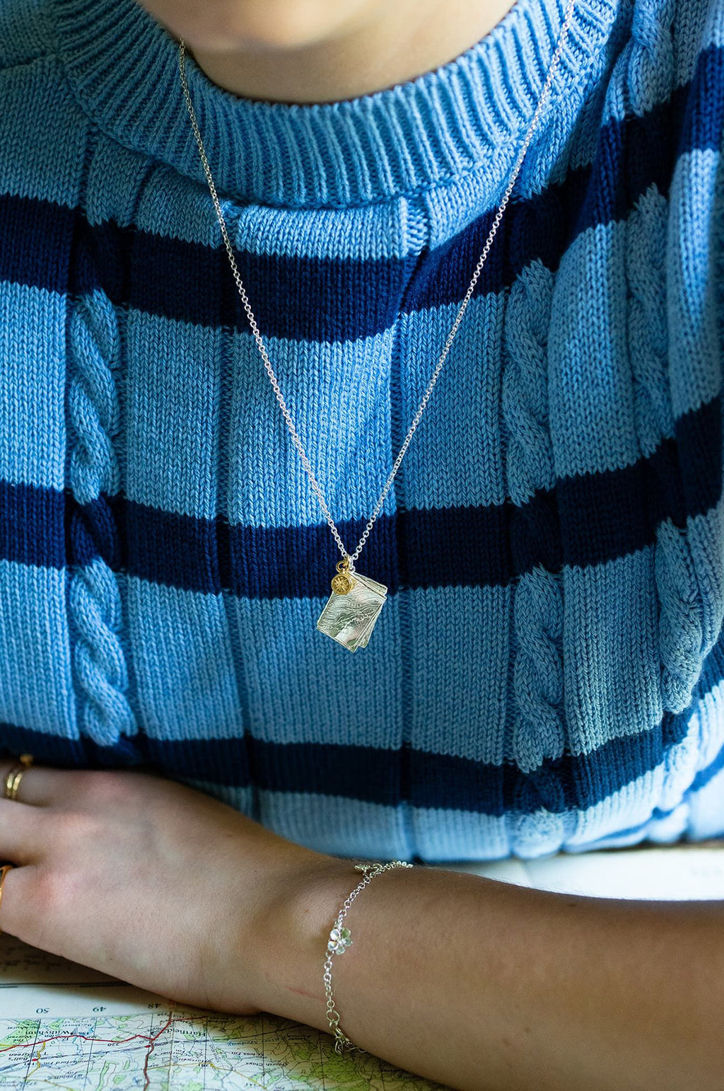 Map and Compass Necklace Gold and Silver