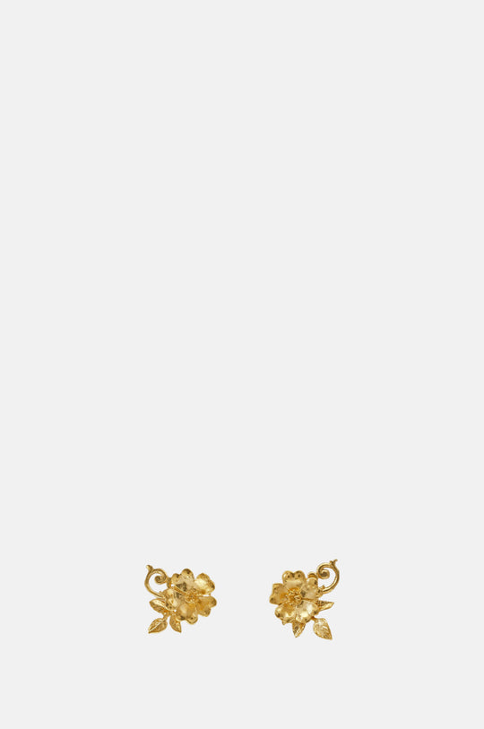 Ornate Rose Stud Earrings Gold