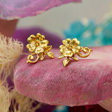 Ornate Rose Stud Earrings Gold
