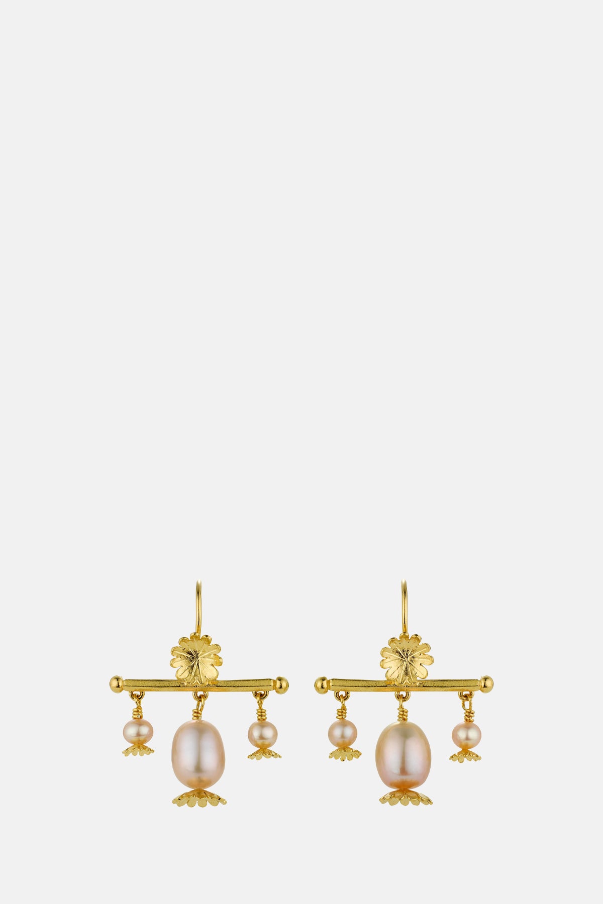 Alex Monroe Poppy Head Chandelier Pink Pearl Drop Earrings Gold Plate.