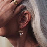 Poppy Head Chandelier Pink Pearl Drop Earrings Gold Plate