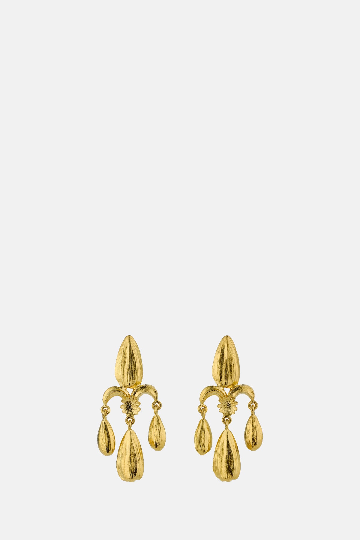 Alex Monroe Sunflower Seed Fleur de Lis Chandelier Earrings Gold Plate.