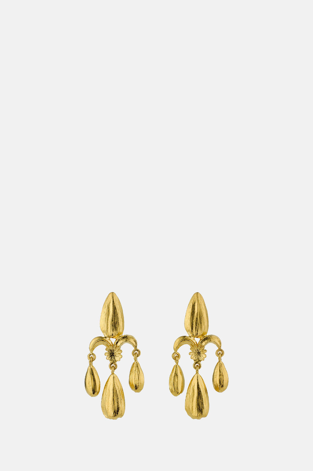 Alex Monroe Sunflower Seed Fleur de Lis Chandelier Earrings Gold Plate.