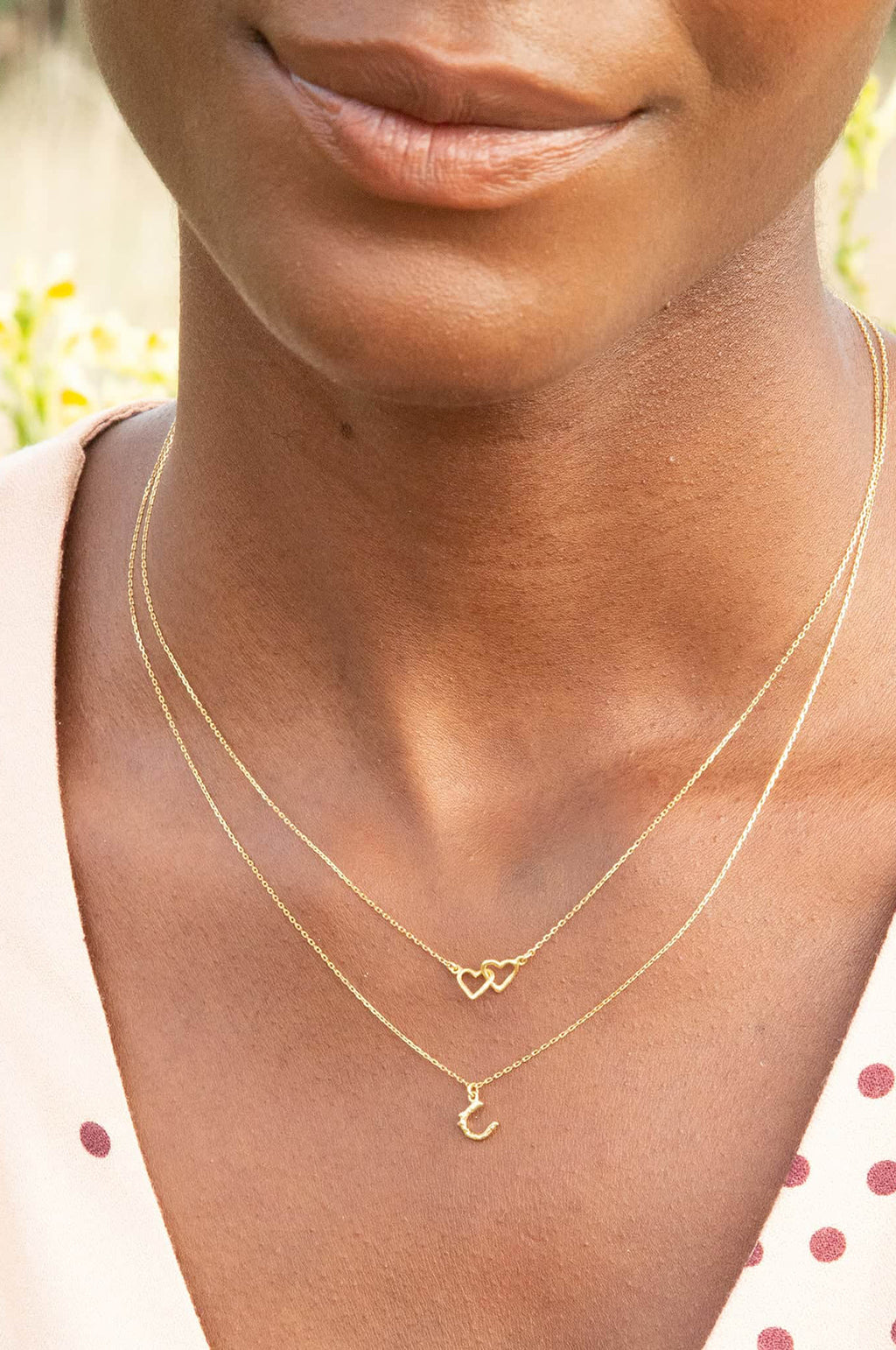Teeny Tiny Linked Heart In-Line Necklace 18ct Solid Gold