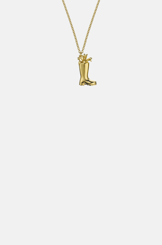Tulip Filled Wellington Boot Necklace Gold
