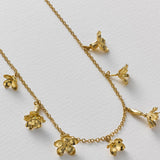 Tumbling Wildflower Medley Charm Necklace Gold