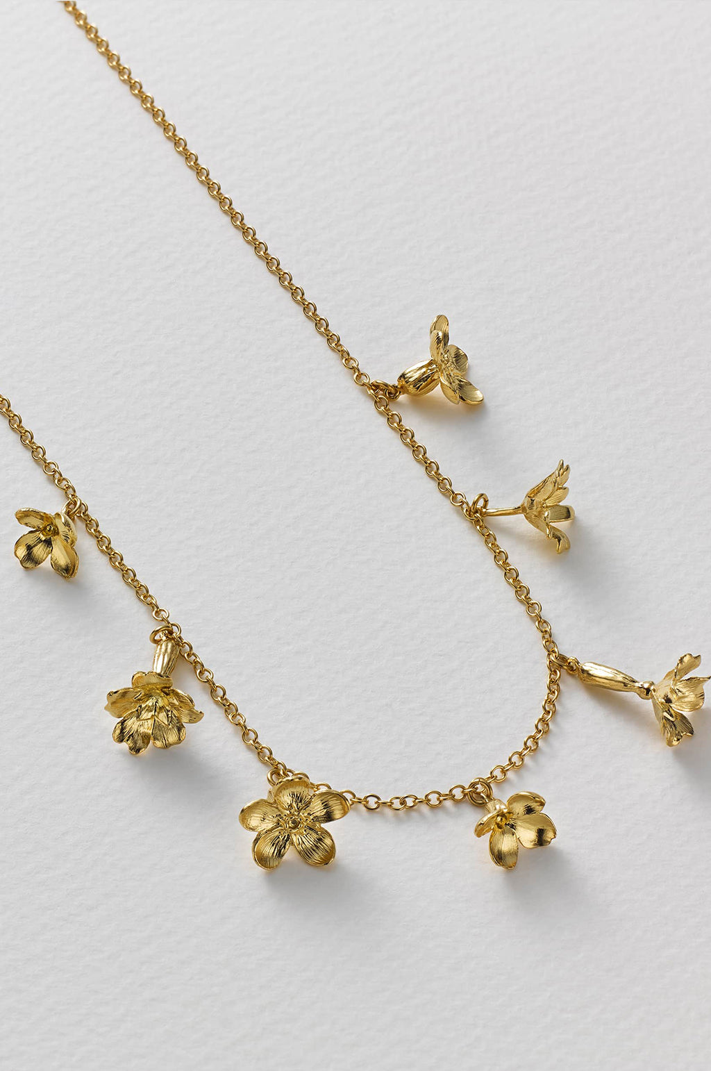 Tumbling Wildflower Medley Charm Necklace Gold