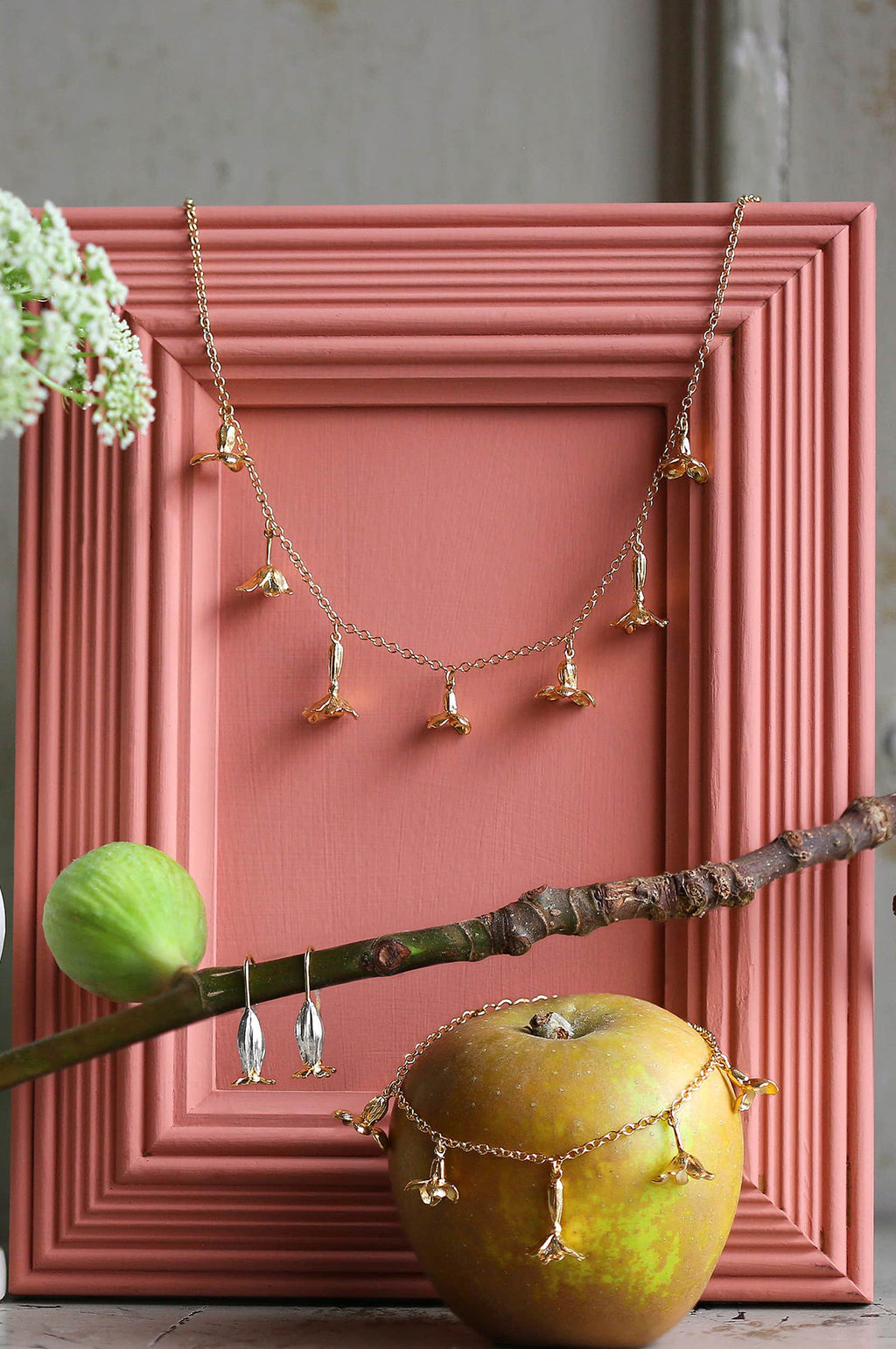 Tumbling Wildflower Medley Charm Necklace Gold