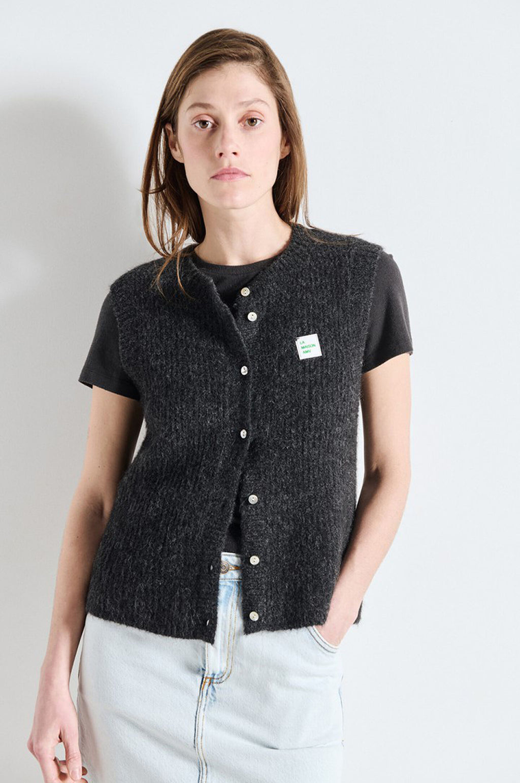 East Knit Vest Charcoal Melange