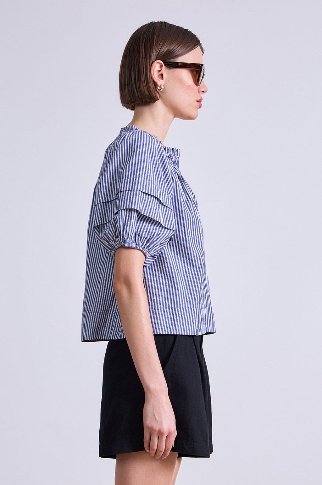 Caminitas Puff Sleeve Top Skinny Stripes Indigo + Cream