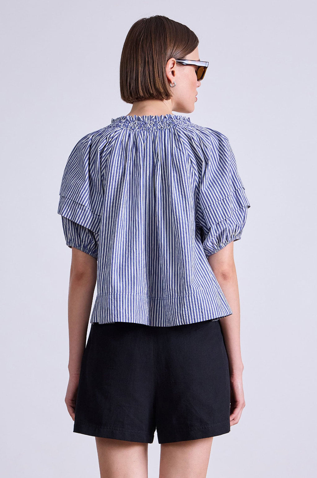 Caminitas Puff Sleeve Top Skinny Stripes Indigo + Cream