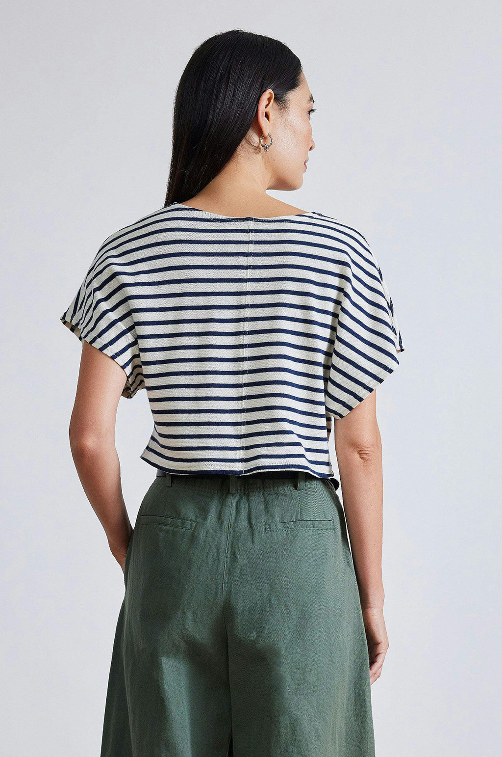 Luju Crop Tee Navy Cream Stripe
