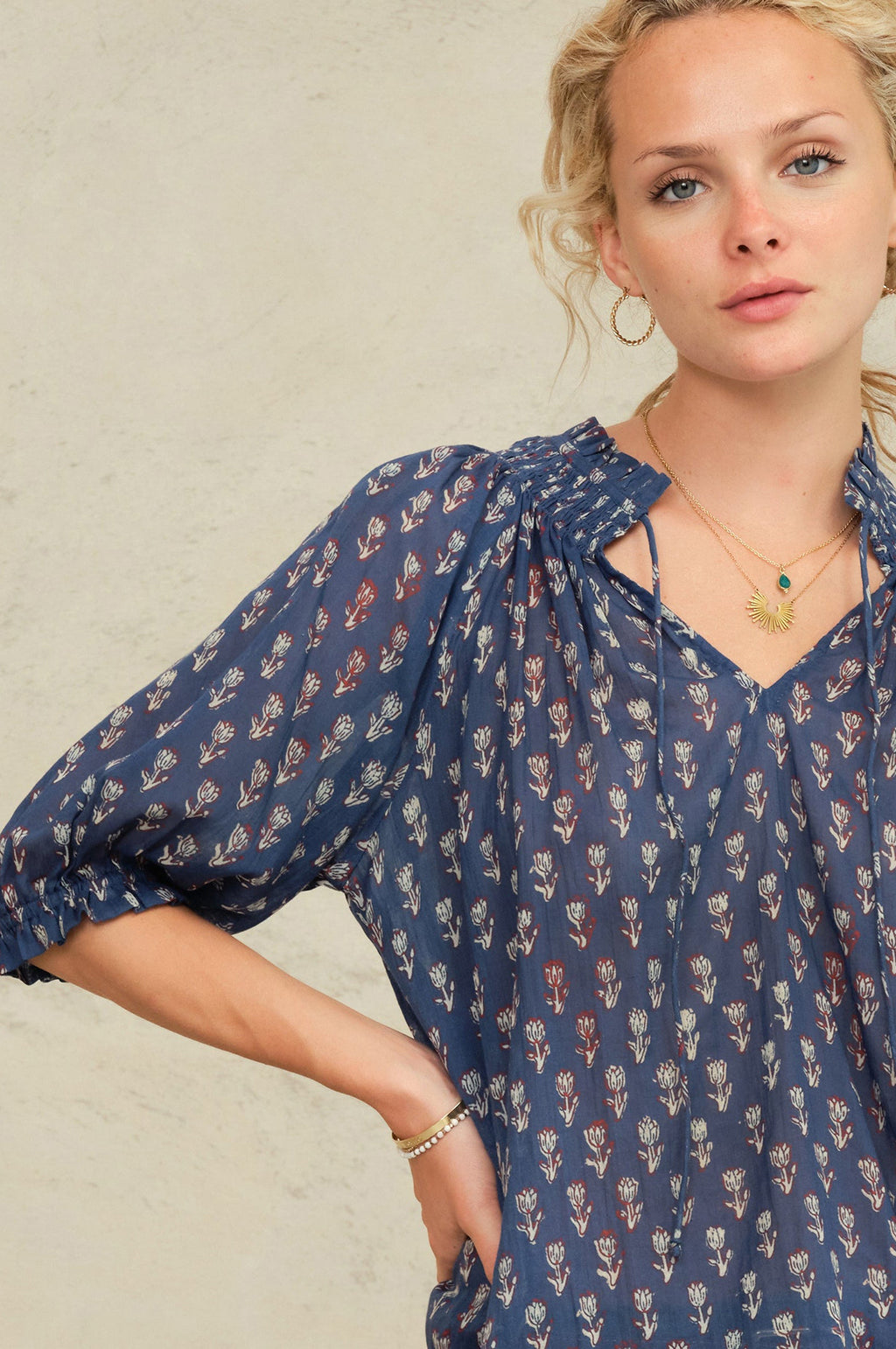 Ari Print S/S Top Indigo