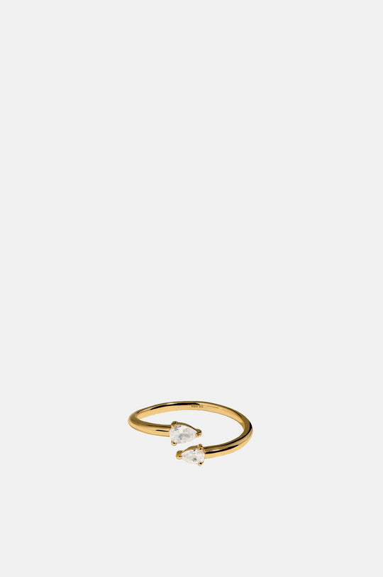 Crystal Pear Open Ring in Gold