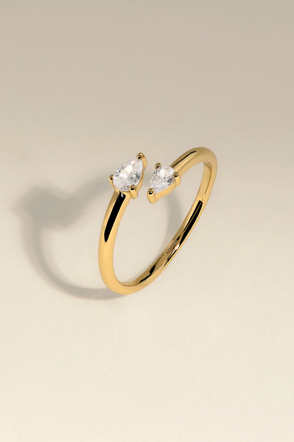 Crystal Pear Open Ring in Gold