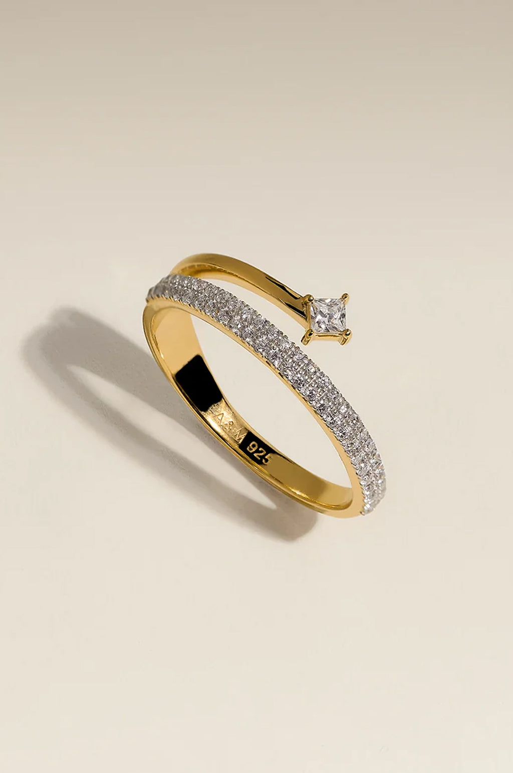 Crystal Spiral Ring in Gold