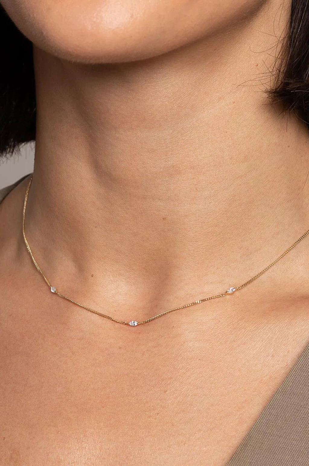 Navette Crystal Necklace in Gold