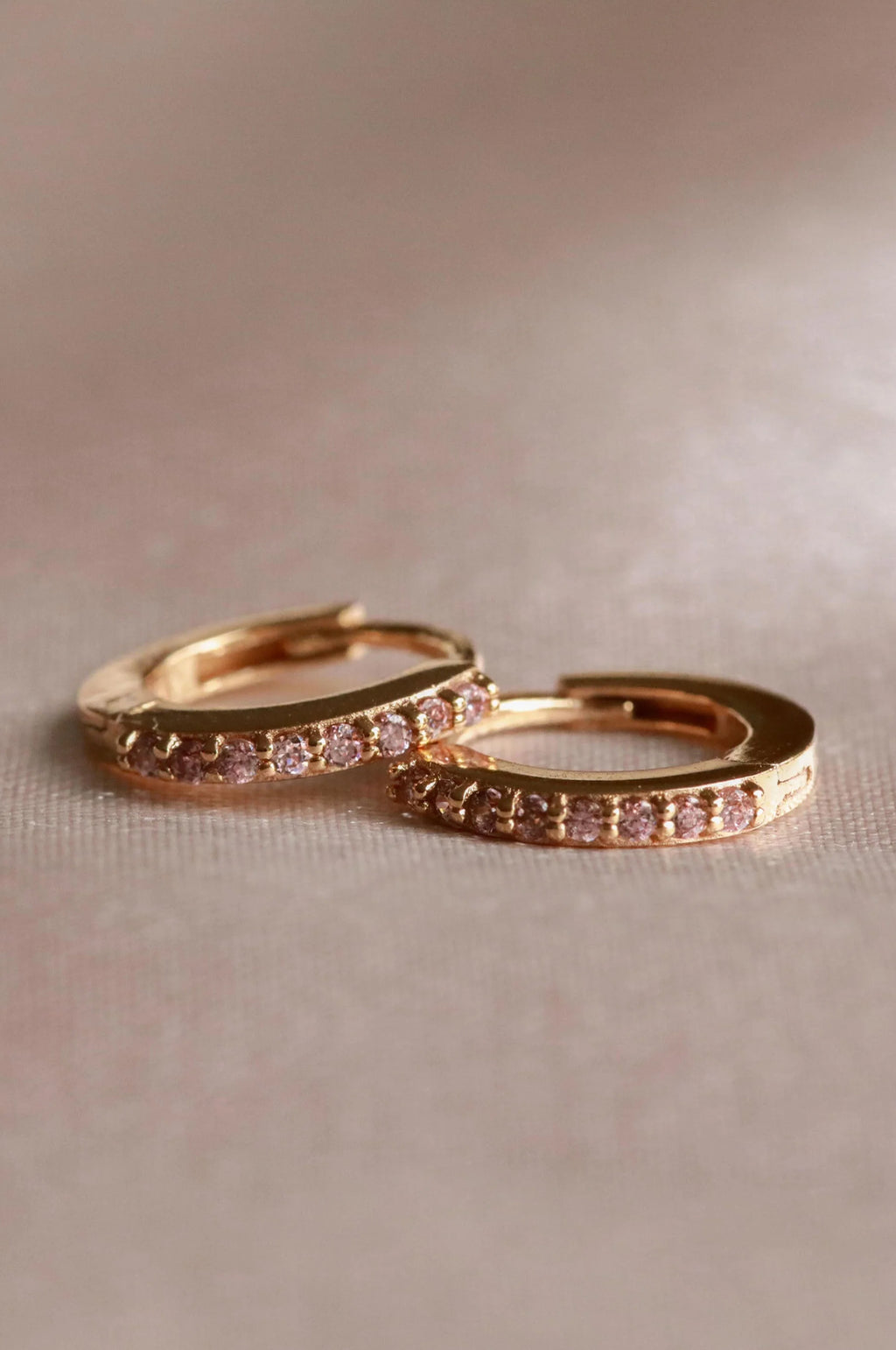 Pink Tourmaline Birthstone Huggies in Gold