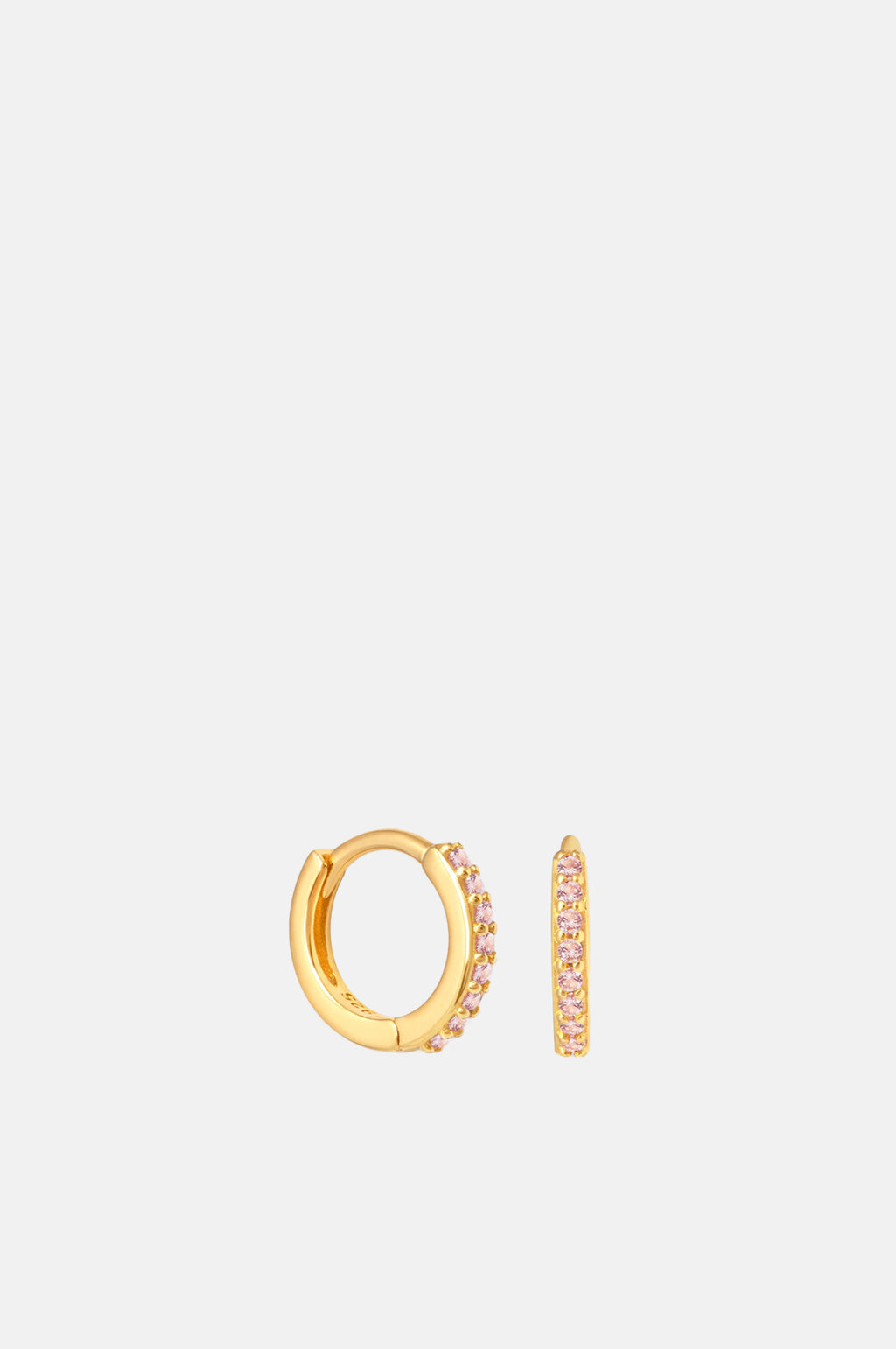 Astrid & Miyu Pink Tourmaline Birthstone Huggies in Gold.