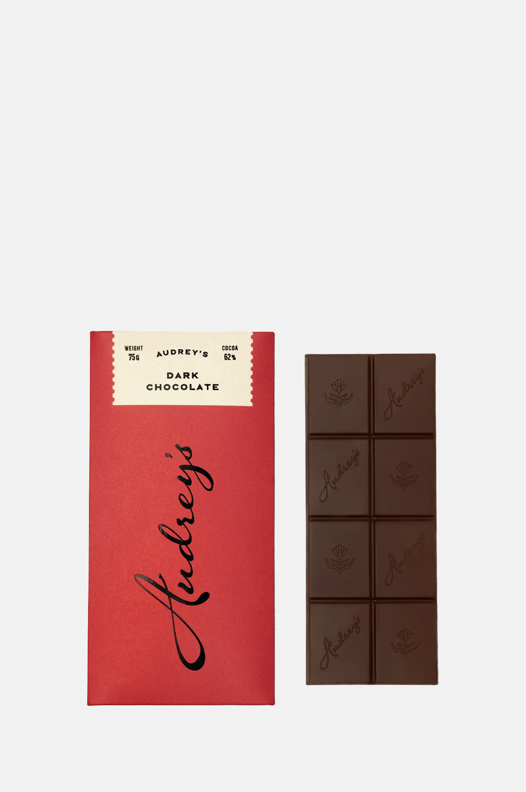 Audreys Chocolates Dark 62% Bar.