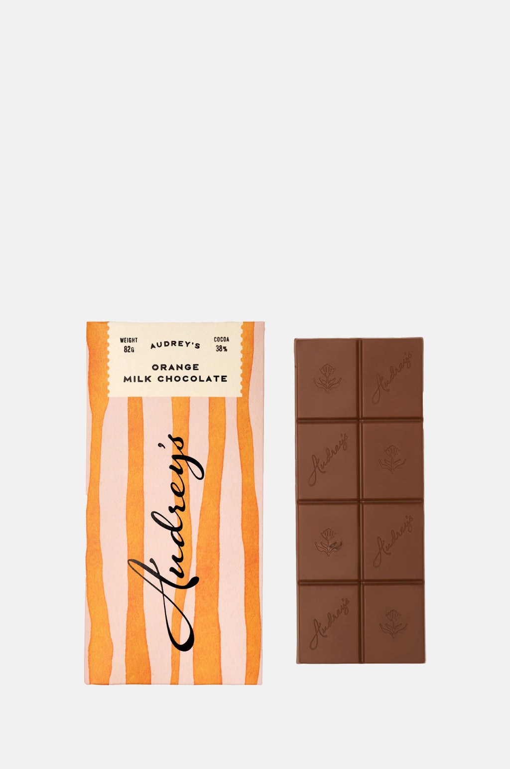 Audreys Chocolates Milk 38% Orange Bar.