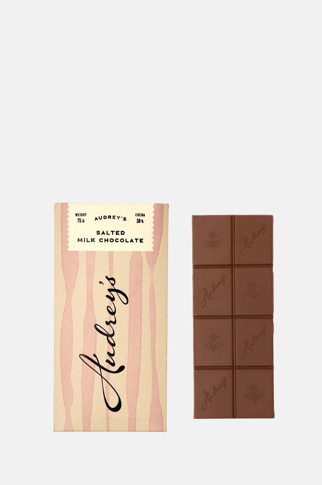 Audreys Chocolates Milk 38% Salted Bar.