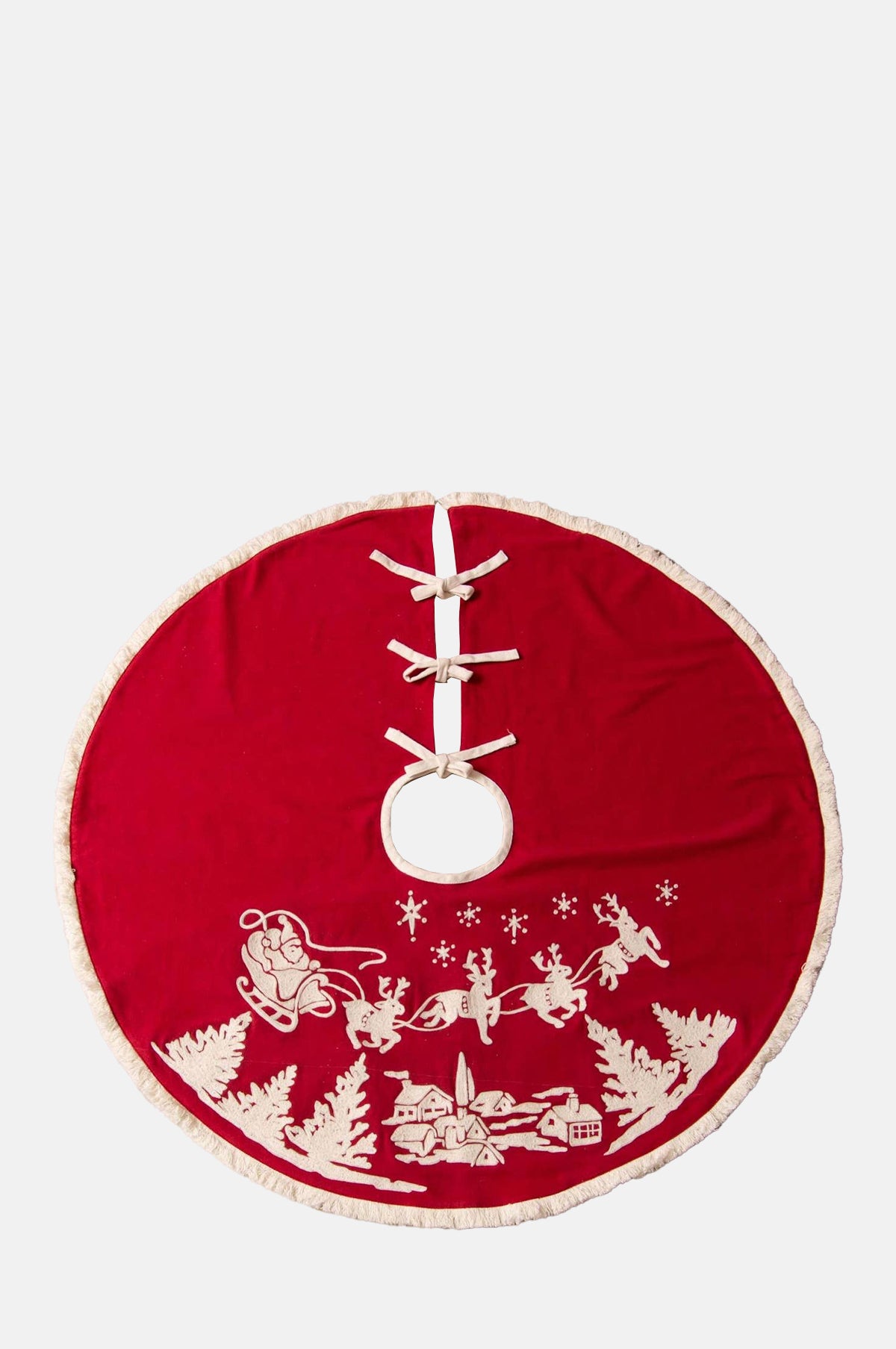 Audrey's Home and Gifts Santa's Sleigh Embroidered Tree skirt.
