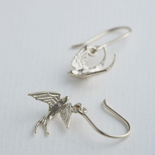 A.M. Small Swooping Swallow Hook Earrings Silver