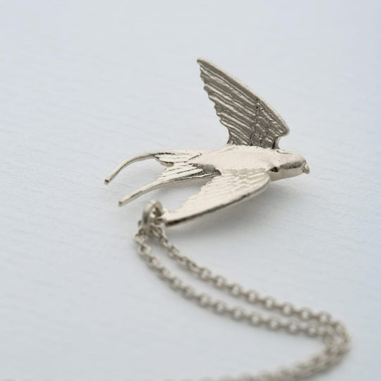 A.M. Large Swooping Swallow Necklace Silver