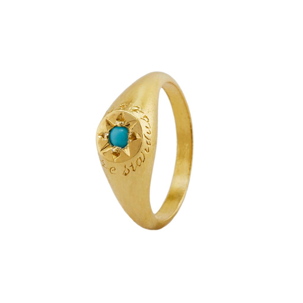 A.M. Turquoise Signet Ring with “A Star to Guide Me” Engraving Gold