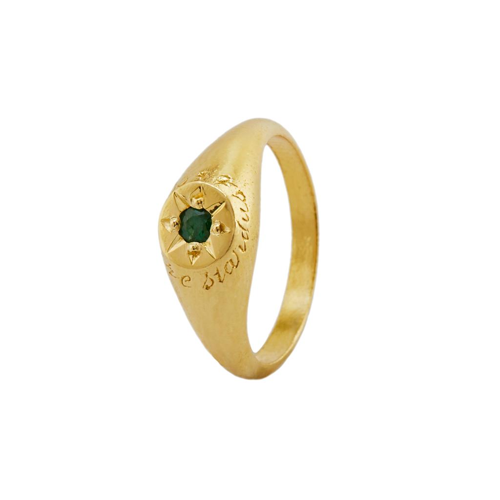 A.M. Emerald Signet Ring with “A Star to Guide Me” Engraving Gold