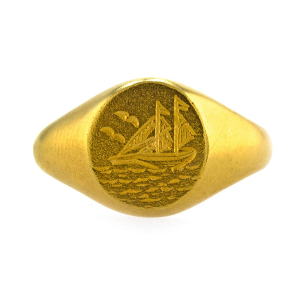 A.M. Ship at Sea Signet Ring Gold