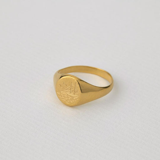 A.M. Ship at Sea Signet Ring Gold