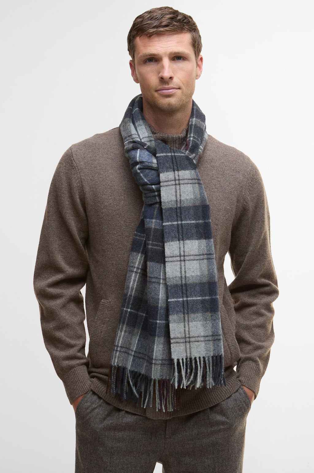 Wool Cashmere Tartan Scarf Grey Midnight Tartan