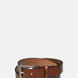 Barnes and Moore Slim Belt Oak Bark Leather Conker Nickel.