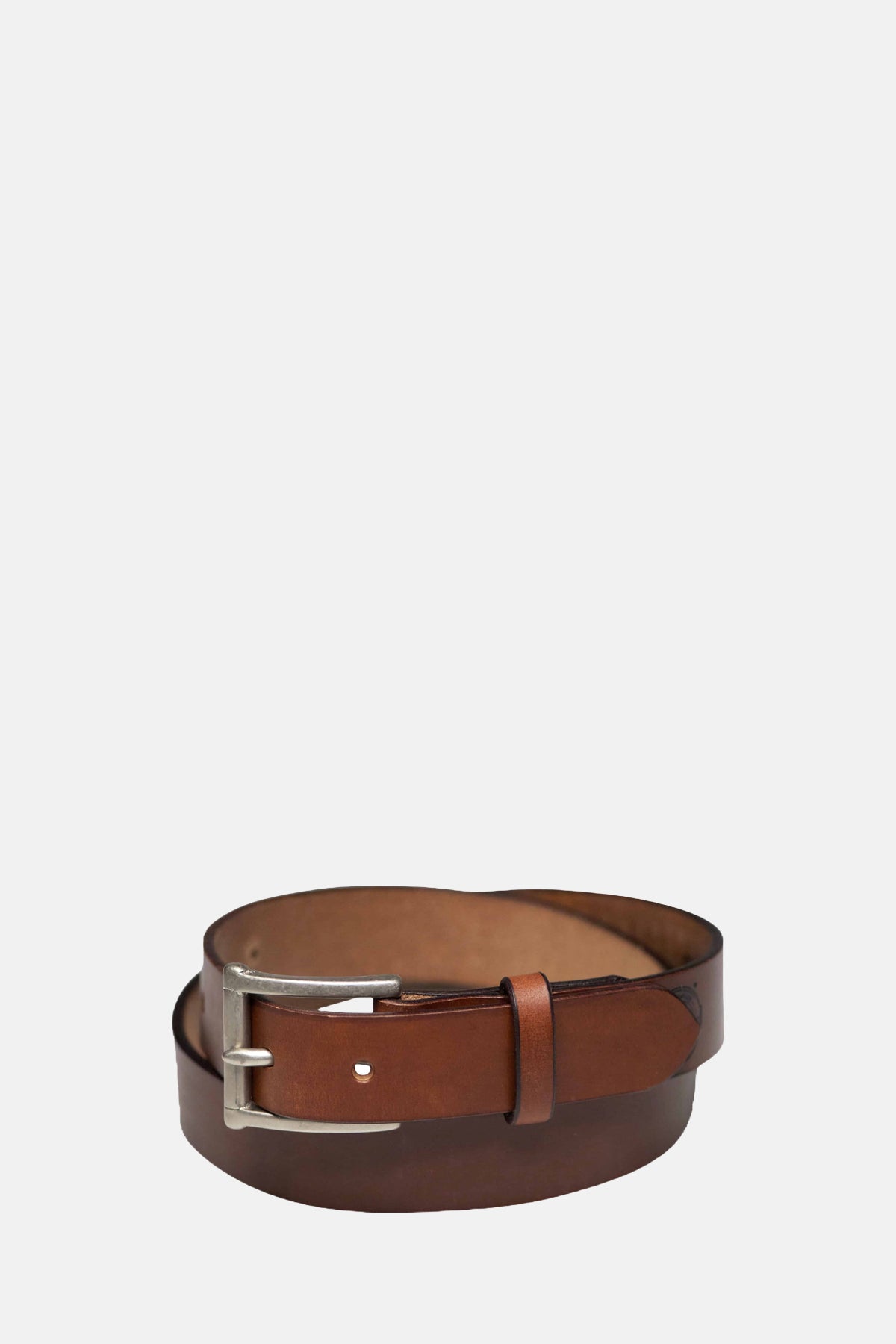 Barnes and Moore Slim Belt Oak Bark Leather Conker Nickel.