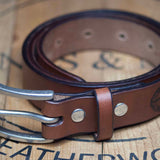 Slim Belt Oak Bark Leather Conker/Nickel
