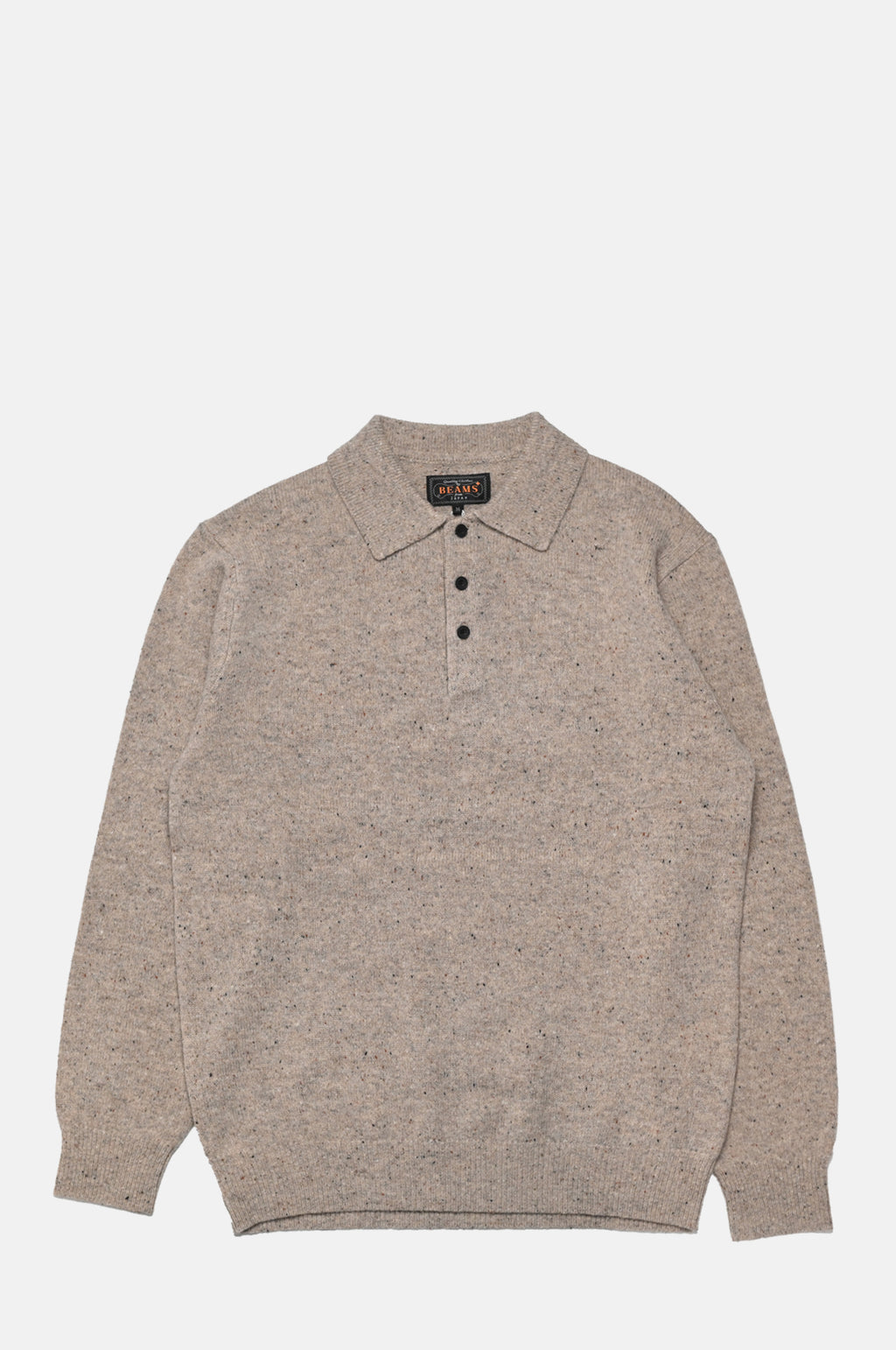 Beams Knit Polo Nep 9G Beige.