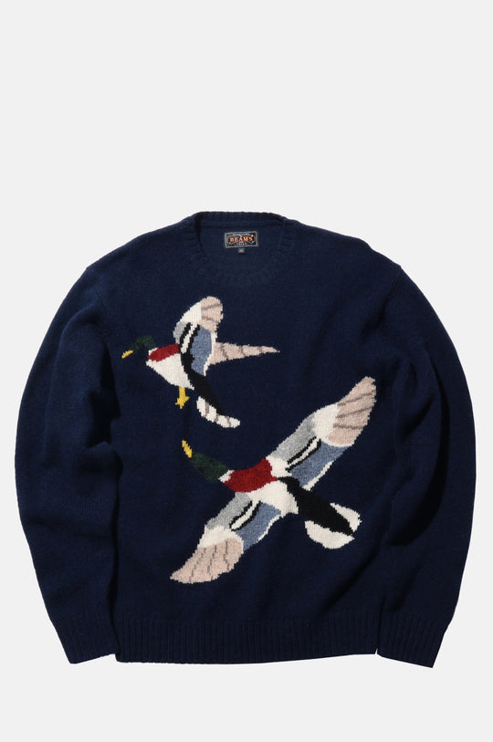 Crew Intarsia Duck Pattern Navy