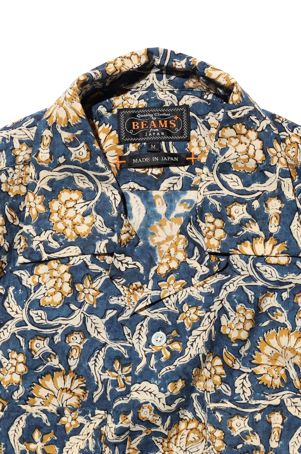 Open Collar Block Print Blue