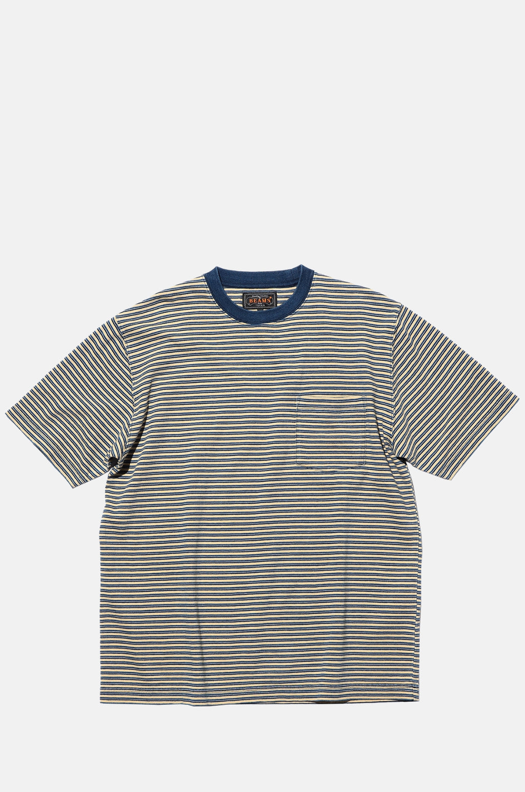 Beams Plus Pocket Tee Indigo Stripe Off White.