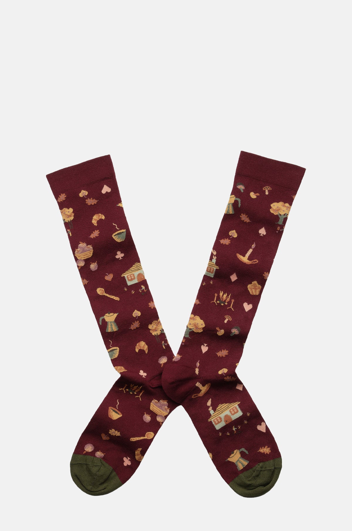 Bonne Maison Burgundy Seedlings Knee High Socks.