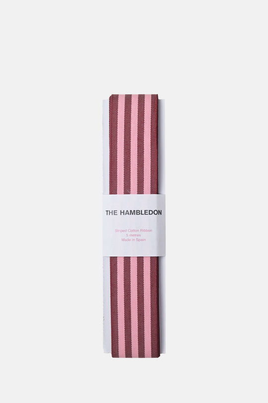 Bordeaux and Candy Pink Cotton Stripe Ribbon 35mm x 5m
