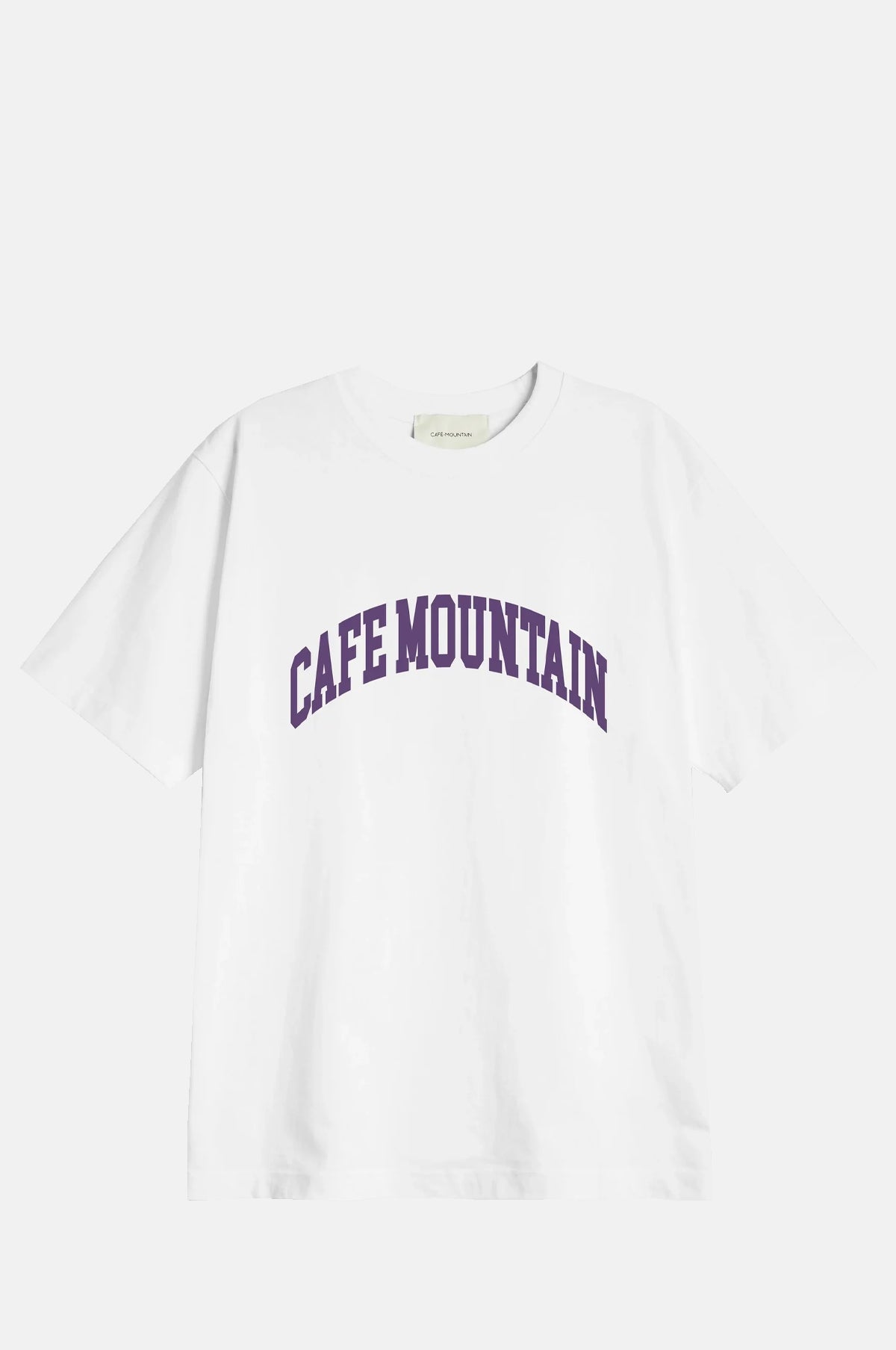 Cafe Mountain College Logo Tee Natural And Purple.